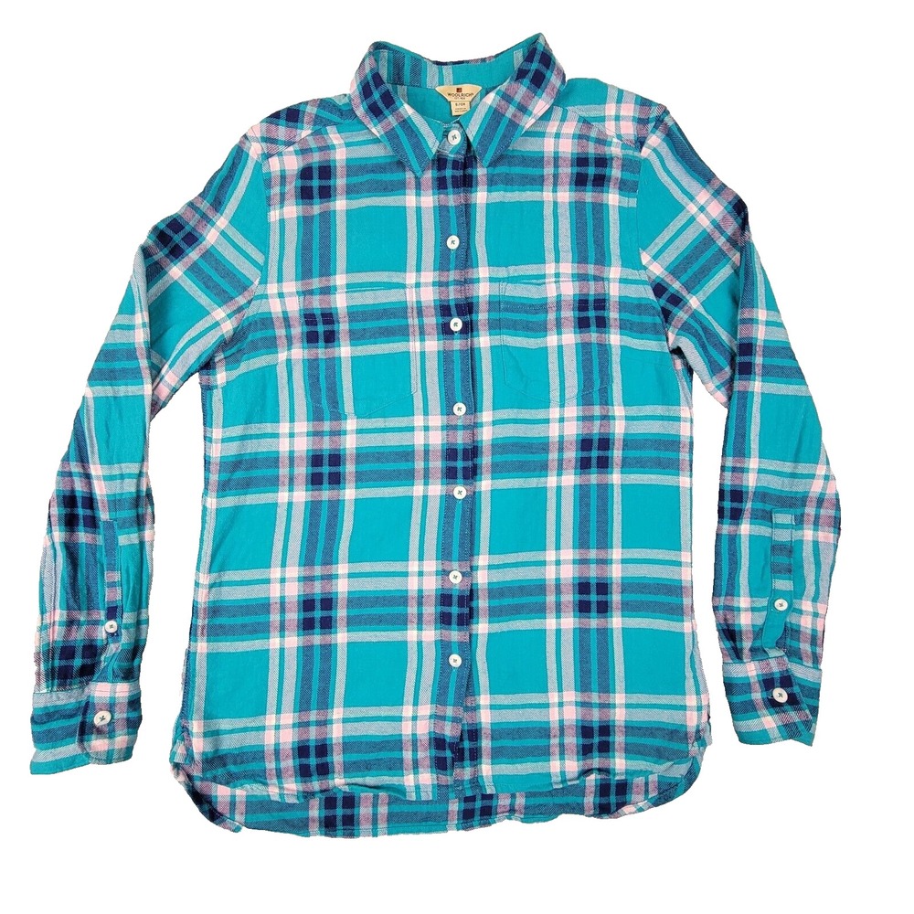 Woolrich Plaid Button Up Shirt Womens Small Blue Teal Pink Long Sleeve Cotton